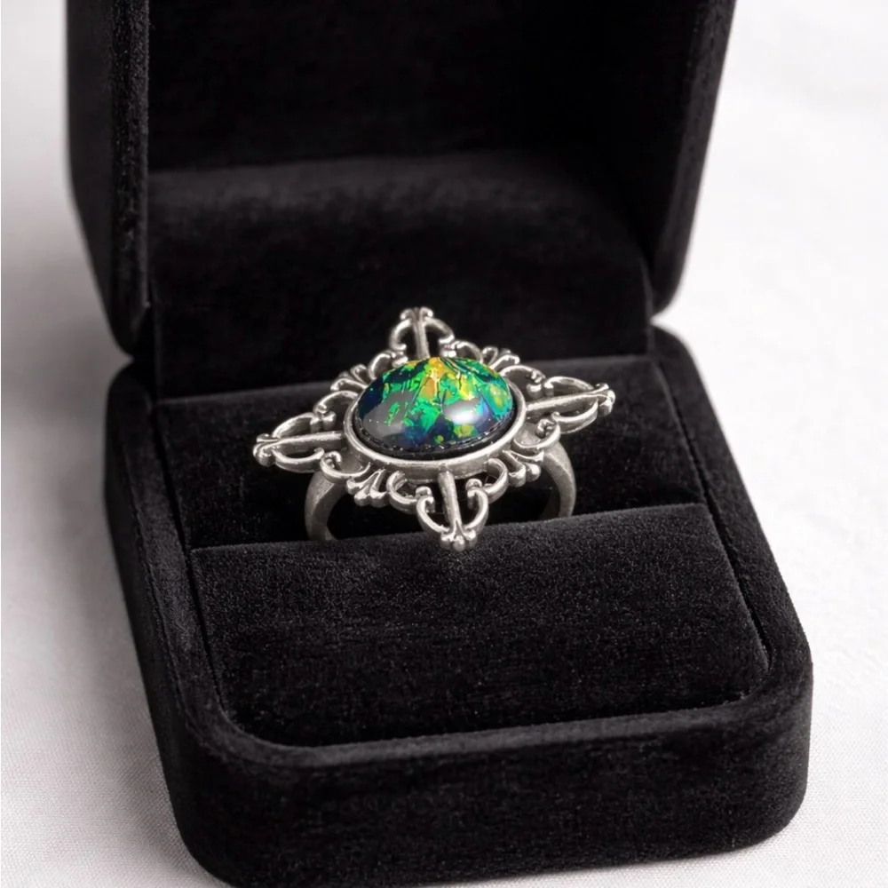 Vintage-Style Harry Potter Cosplay Ring with Blue-Green Opal Cabochon